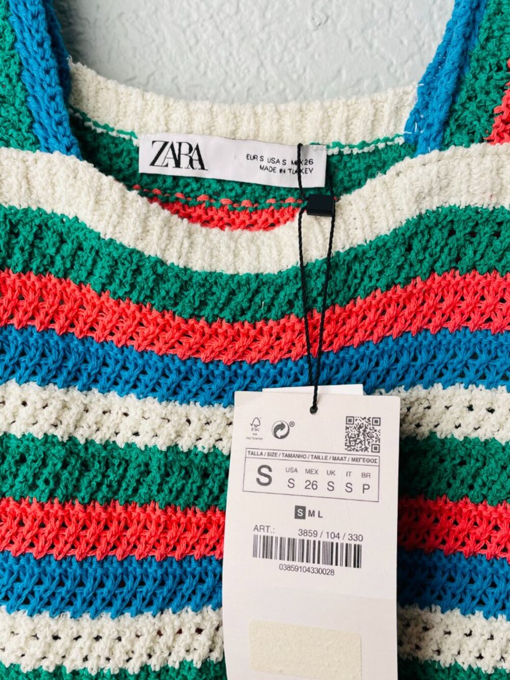 ZARA NWT Striped Knit Crochet Dress Summer Multi Color Strappy Beach | Small - Picture 3 of 5